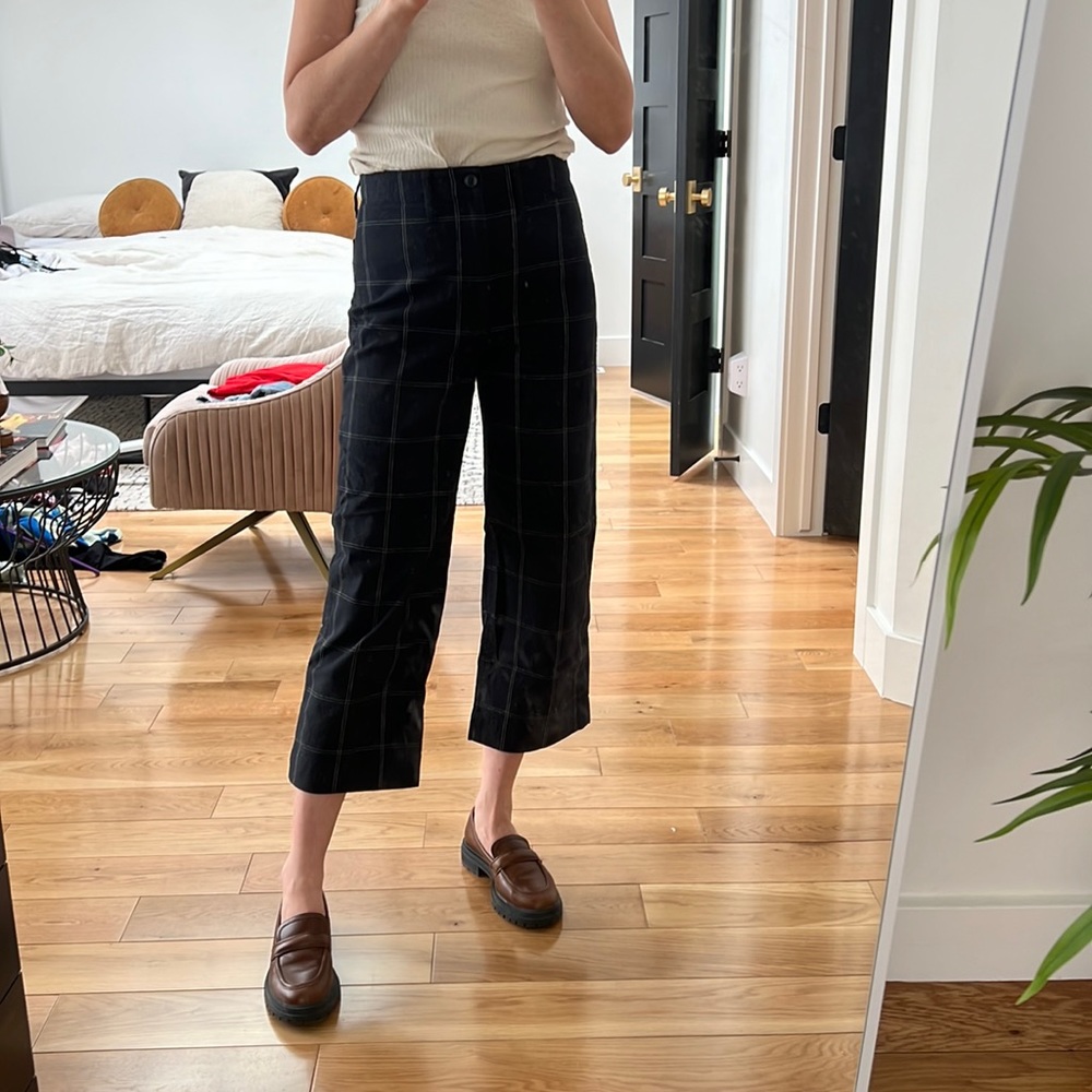 Madewell Black Windowpane Cropped Wide-Leg Pants